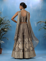 Pastel dusty brown silk salwar suit with diamond embellishments