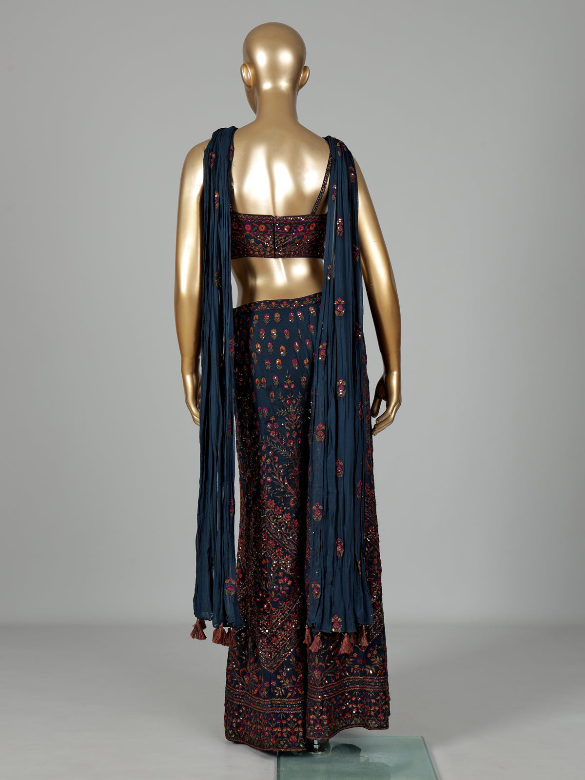 Navy blue georgette salwar suit with intricate zardosi embellishments