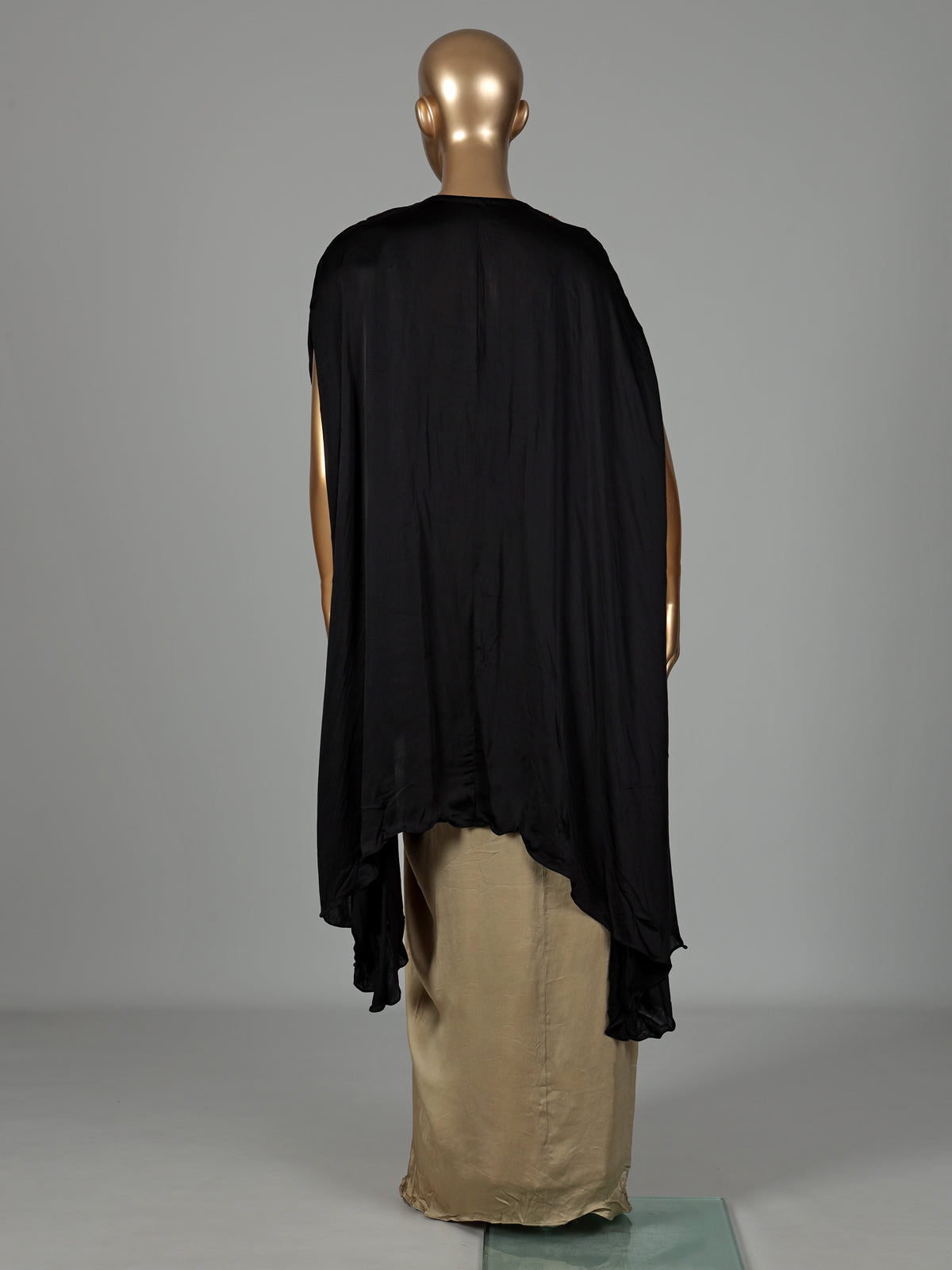 Black beige satin silk indowestern suit with zardosi embellishments