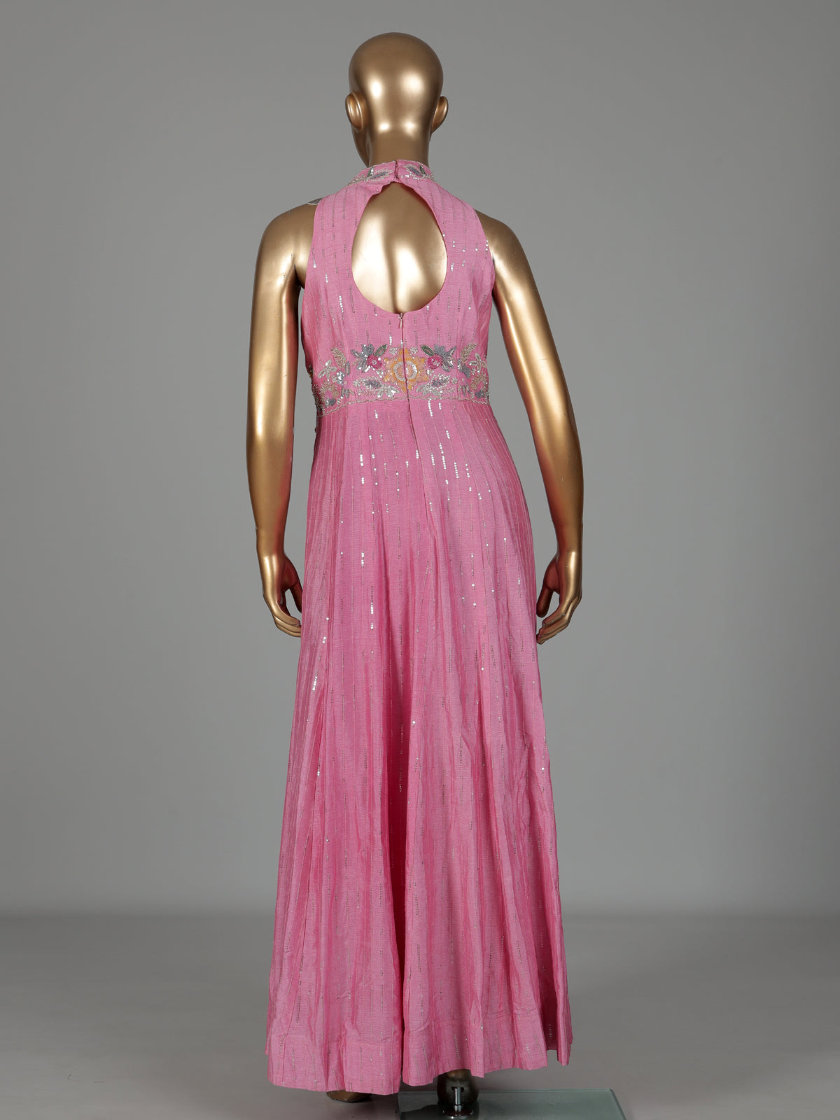 Pink silk anarkali suit with tassel and zardosi embellishments