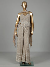 Beige georgette pakistani salwar suit with sparkling mirror embellishments