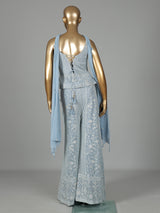 Mint blue georgette pakistani salwar suit with mirror embellishments
