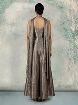Pastel grey brocade silk salwar suit with zari embellishments