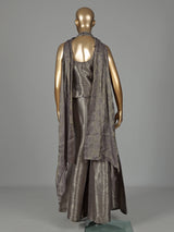Pastel grey brocade silk salwar suit with zari embellishments