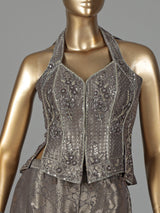 Pastel grey brocade silk salwar suit with zari embellishments