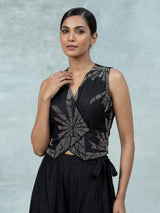 Black raw silk designer salwar suit with bead embellishments
