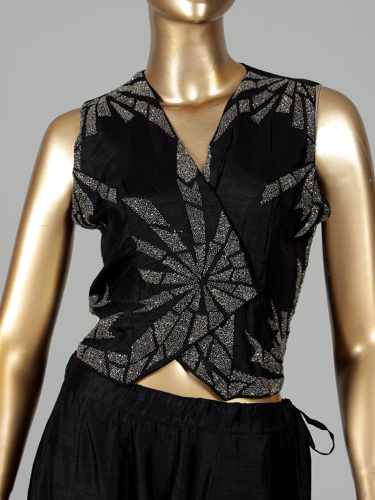 Black raw silk designer salwar suit with bead embellishments