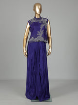 Blue satin crepe silk indowestern suit with bead embellishments