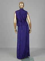 Blue satin crepe silk indowestern suit with bead embellishments