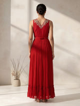 Red georgette anarkali suit with zardosi embellishments