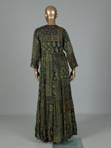Green silk printed anarkali suit with stone embellishments