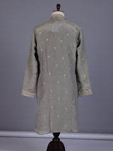 Pastel olive mens kurta suit with asymmetric floral zardosi detailing