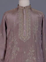 Pastel lavender purple mens kurta suit with cascading floral embellishments