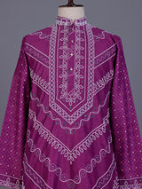 Lavender purple mens Chanderi Blend kurta suit with bandhani sequin detailing