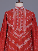 Orange Chanderi Blend mens kurta suit with bandhani print and sequin borders