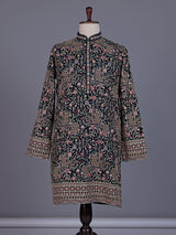 Teal green georgette silk mens kurta suit with mirror embellishments