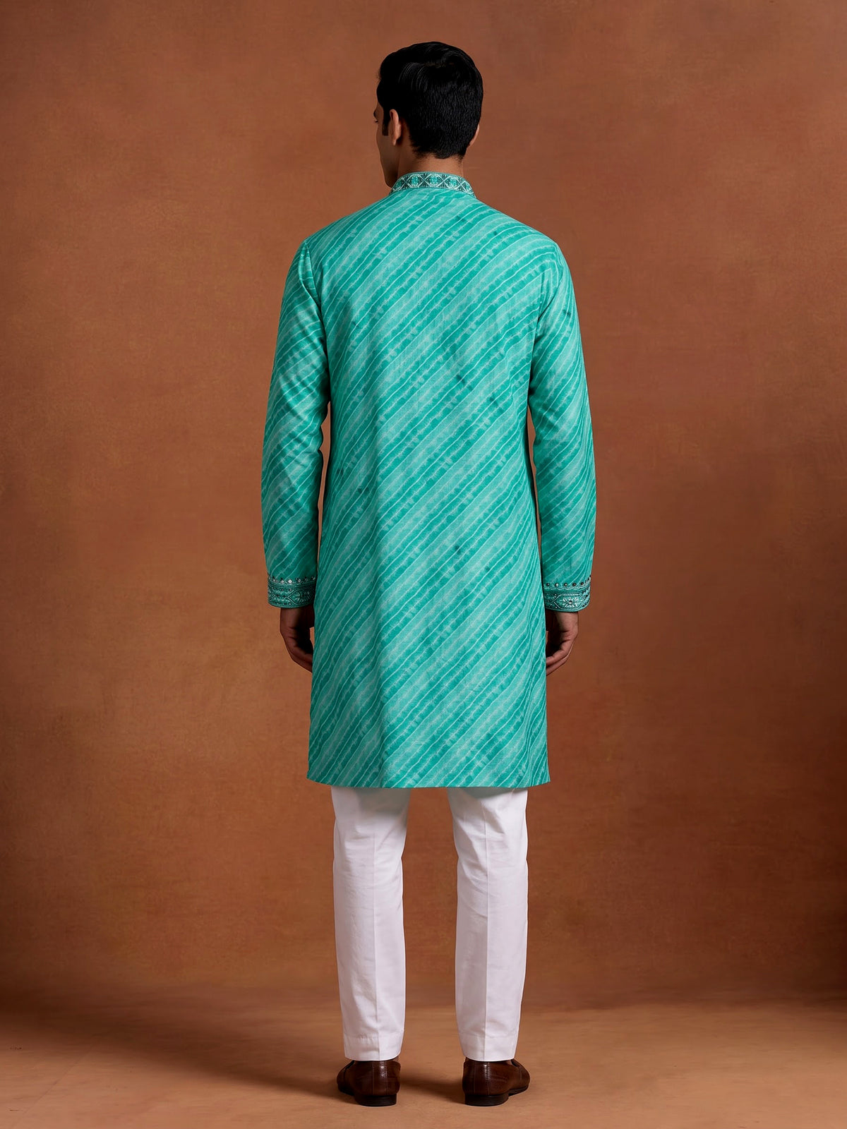 Sea green Art Silk mens kurta suit with mirror embellished yoke