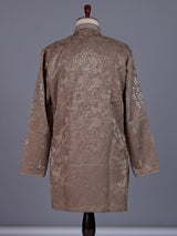 Dark beige Jacquard Silk Blend mens kurta suit with aabla zari detailing
