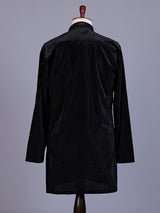 Black Textured Velvet mens kurta suit with embellished V-shaped yoke detailing