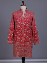 Rani pink georgette mens kurta suit with floral sequin embroidery