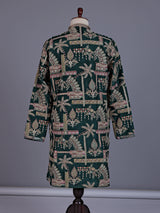 Forest green tusser silk mens kurta suit with architectural sequin embroidery