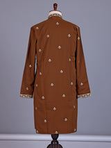 Brown silk blend mens kurta suit with chevron embellished yoke