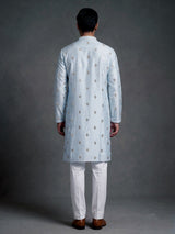 Mint blue chanderi silk mens kurta suit with diamond mirrorwork butis