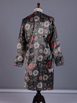 Charcoal black chanderi silk mens kurta suit with botanical tapestry embroidery