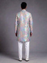 Multi color Banarasi Brocade mens kurta with paisley zari motifs