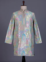 Multi color Banarasi Brocade mens kurta with paisley zari motifs