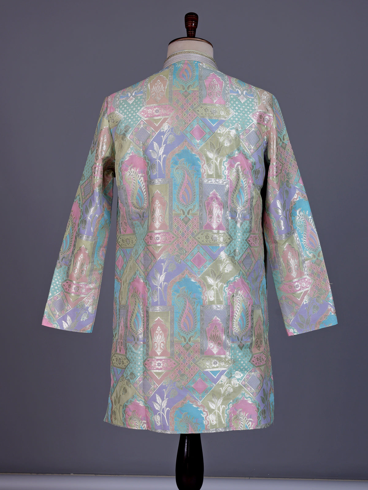 Multi color Banarasi Brocade mens kurta with paisley zari motifs