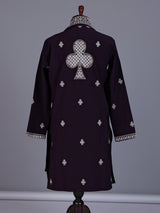 Dark wine georgette mens kurta suit with embellished dupatta