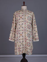 Cream chanderi silk mens kurta with kaleidoscopic floral sequin embroidery
