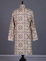 Cream chanderi silk mens kurta with kaleidoscopic floral sequin embroidery