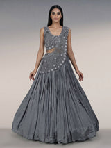 Grey chiffon georgette lehenga choli with diamond embellishments
