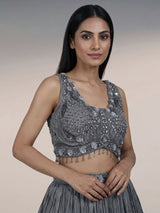 Grey chiffon georgette lehenga choli with diamond embellishments