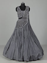 Grey chiffon georgette lehenga choli with diamond embellishments