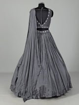 Grey chiffon georgette lehenga choli with diamond embellishments
