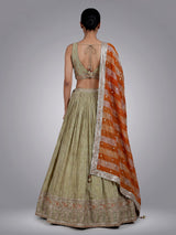 Pista green wedding wear lehenga choli in silk