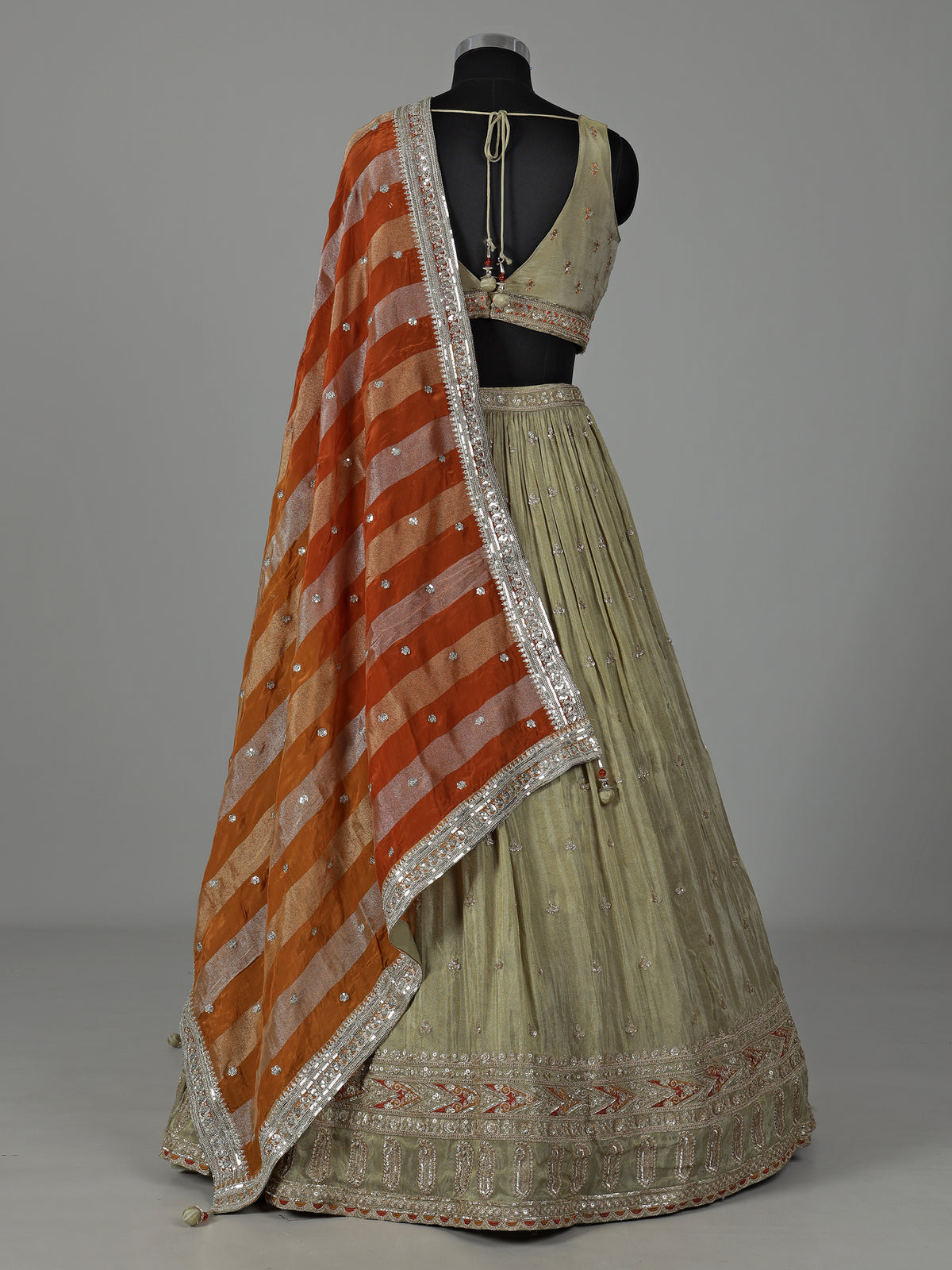 Pista green wedding wear lehenga choli in silk