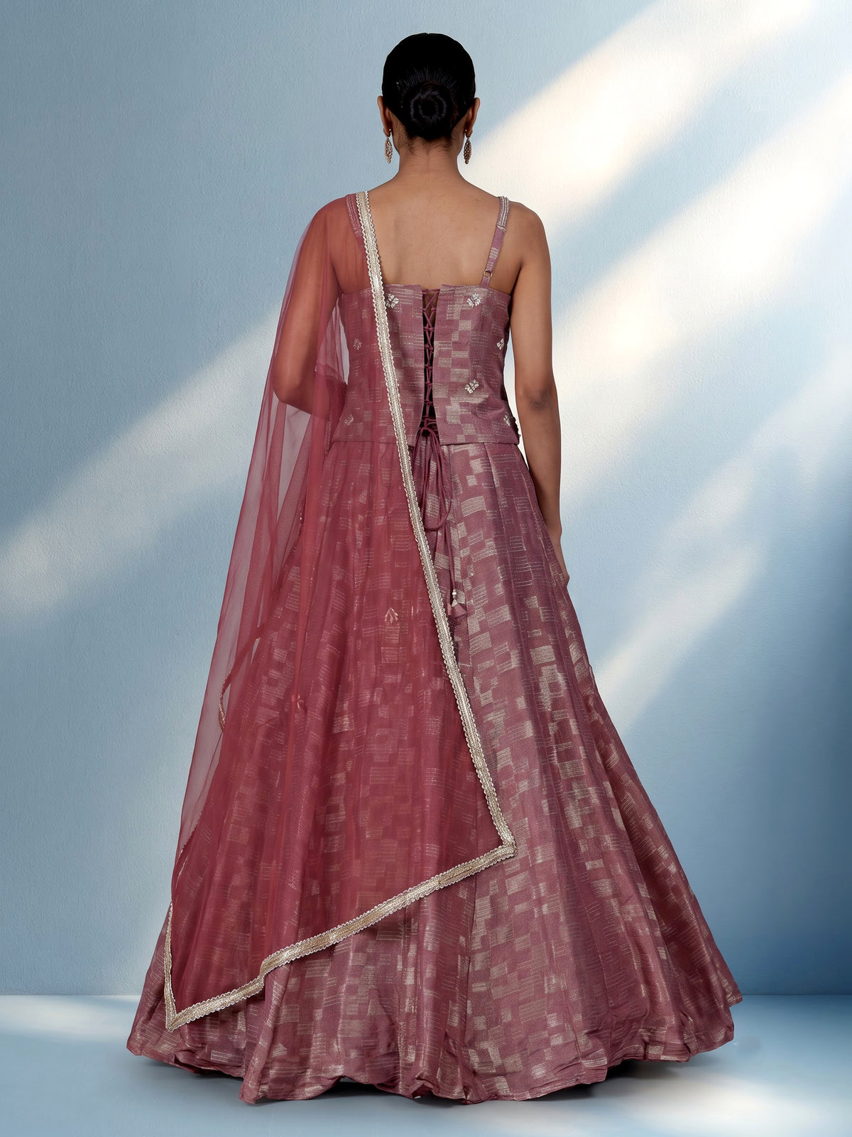 Onion pink silk lehenga choli with zardosi detailing