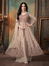 Pastel beige chiffon georgette anarkali palazzo suit for festival