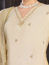 Cream silk salwar suit with V neck suit
