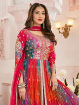 Multicolor silk printed festive anarkali suit