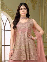 Pastel onion pink chiffon silk salwar suit with sequin work
