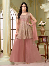 Pastel onion pink chiffon silk salwar suit with sequin work