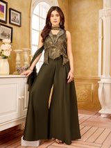 Mehendi green brocade salwar suit with zari embellished collar