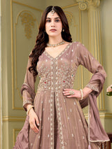 Pastel onion pink silk anarkali suit with cutdana and embroidery
