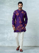 Deep purple raw silk men kurta suit