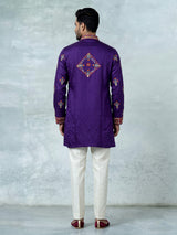 Deep purple raw silk men kurta suit